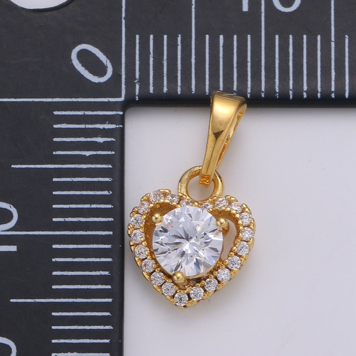 Dainty Micro Pave Heart Pendant with Big Clear CZ, Cubic Zirconia Solitaire Love Charm for Valentine Jewelry Gift Making Supply Necklace J-223