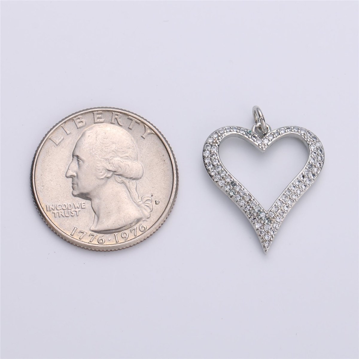 Dainty Micro Pave Pendant Silver Floating Open Heart Charm I-611