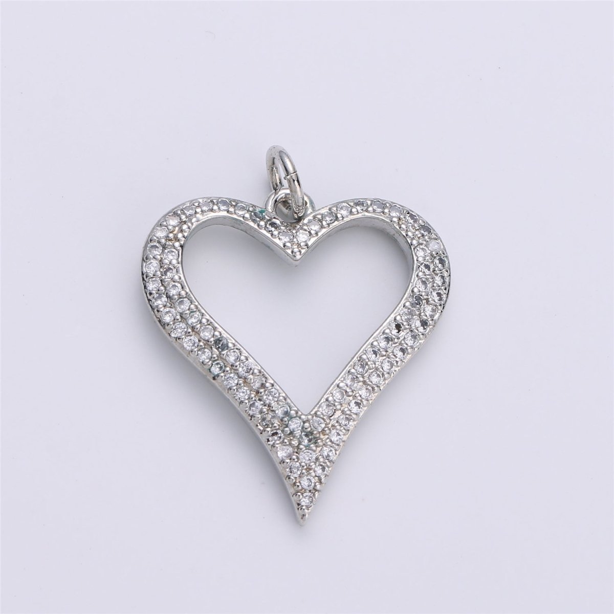 Dainty Micro Pave Pendant Silver Floating Open Heart Charm I-611