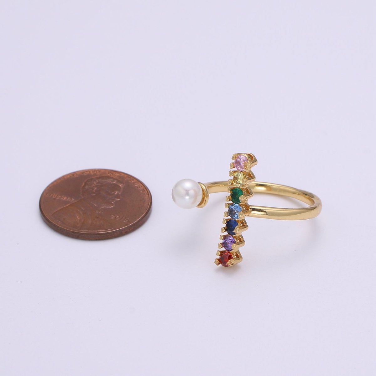 Dainty Micro Pave ring Open Adjustable Ring band Stacking ring Rainbow Gold ring Colorful Bridesmaid ring Pearl Wedding jewelry O-294