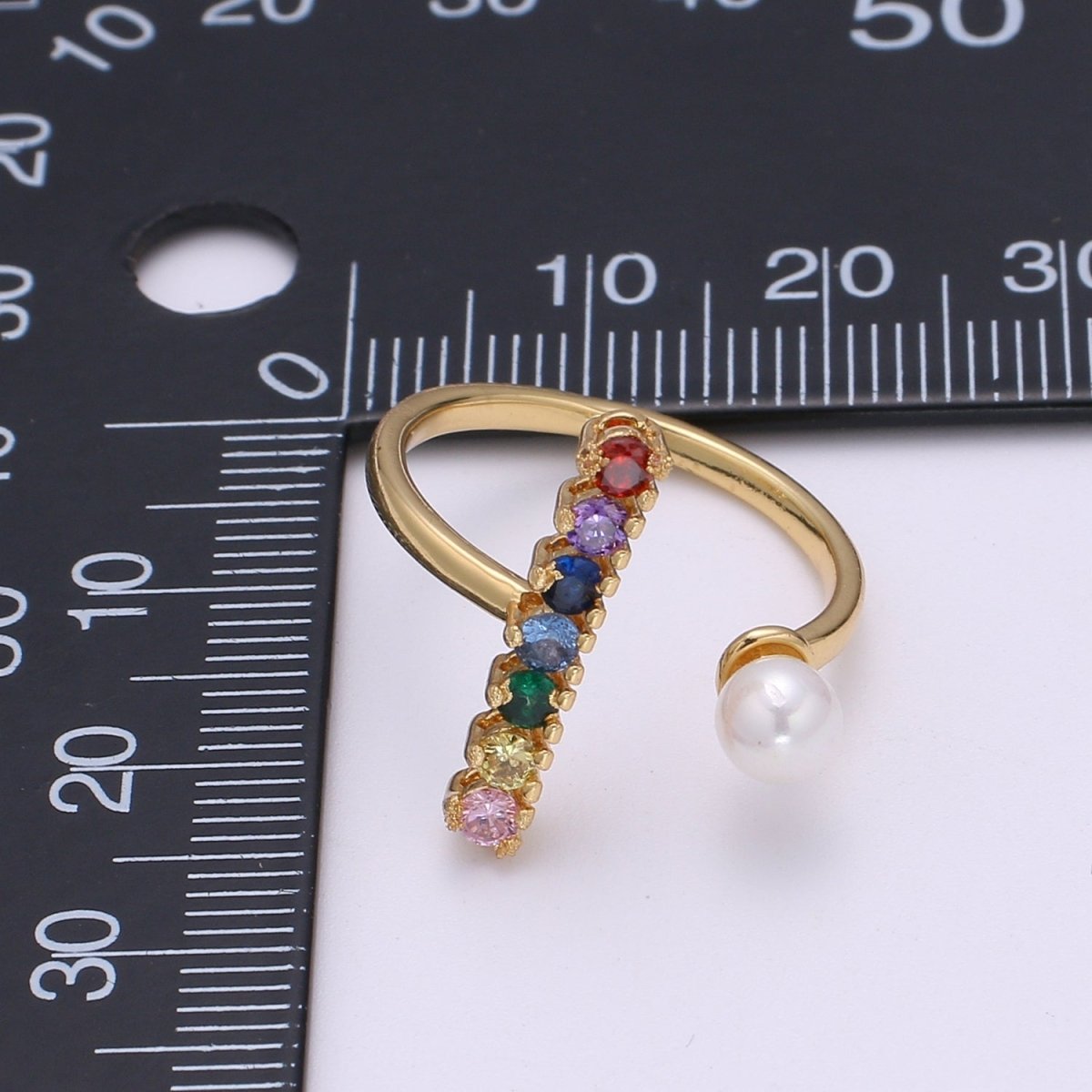 Dainty Micro Pave ring Open Adjustable Ring band Stacking ring Rainbow Gold ring Colorful Bridesmaid ring Pearl Wedding jewelry O-294