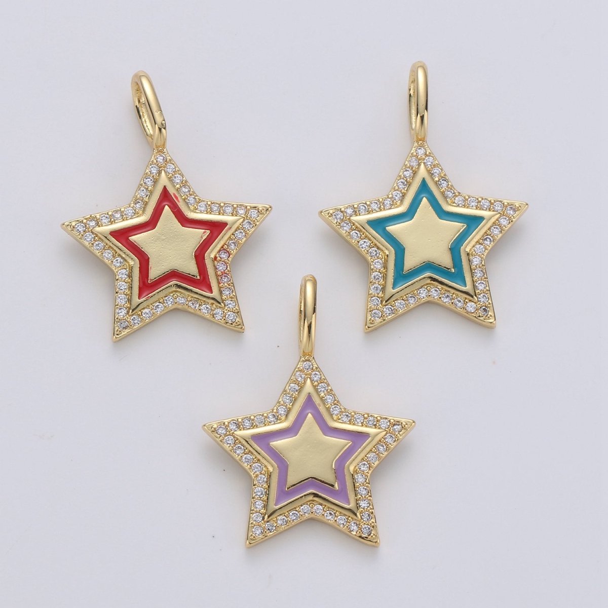 Dainty Micro Pave Star Charm 14K Gold Filled Star Pendant Enamel Star Charm for Bracelet, Necklace, Earring Component D-107 TO D-109