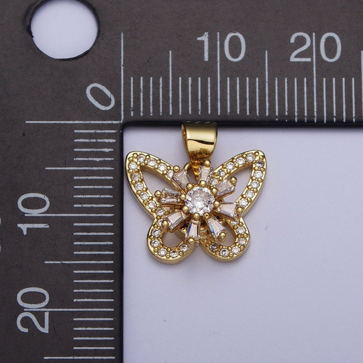 Dainty Micro Paved Butterfly Insect Pendant, Baguette Clear Cubic Zirconia Flower Mariposa Pendant For Jewelry Making | X-474