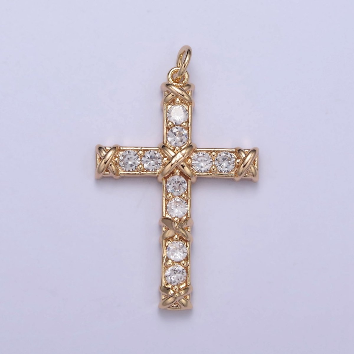 Dainty Micro paved Cross Charm in 16k Gold Filled Pendant for Religious Jewelry Making N-357