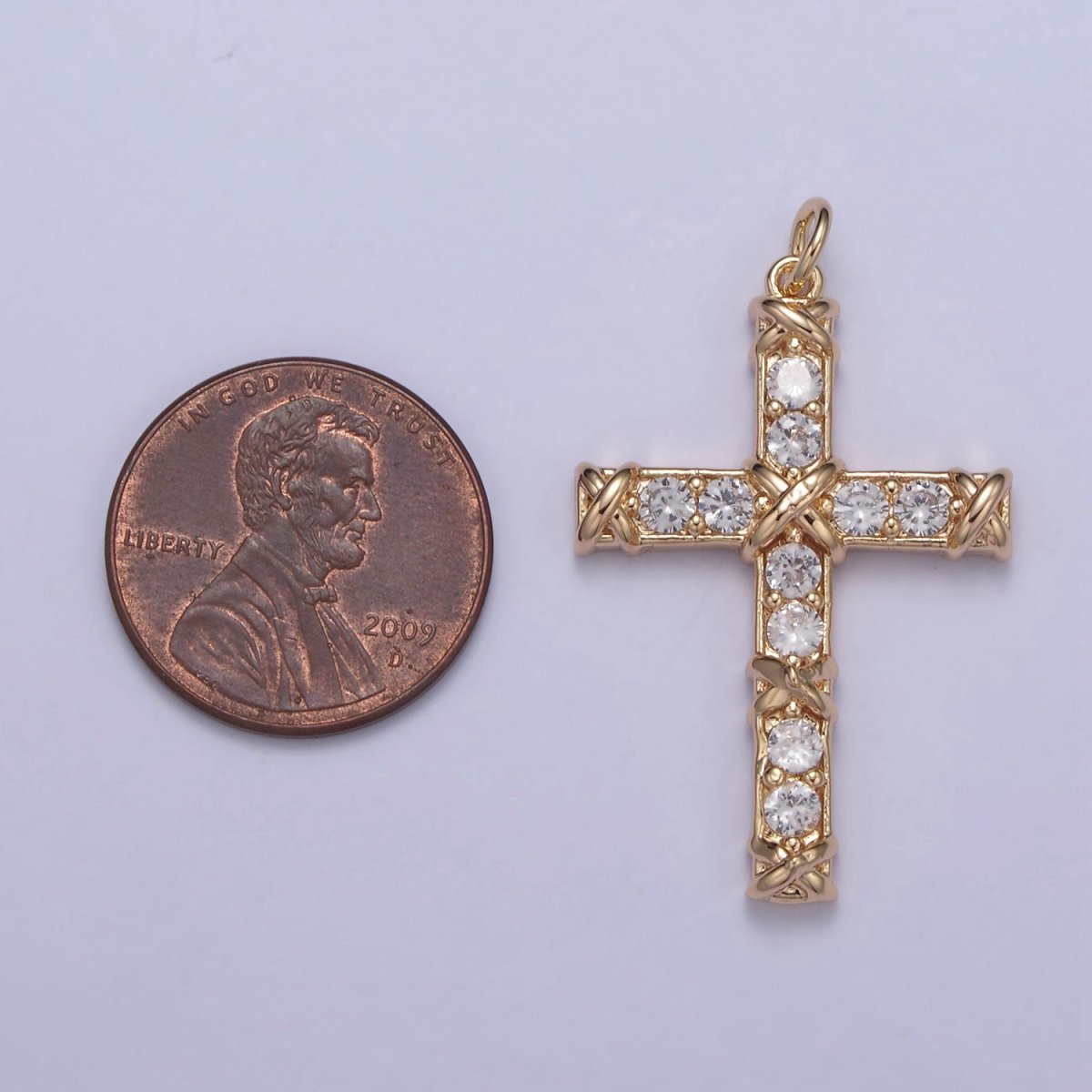Dainty Micro paved Cross Charm in 16k Gold Filled Pendant for Religious Jewelry Making N-357