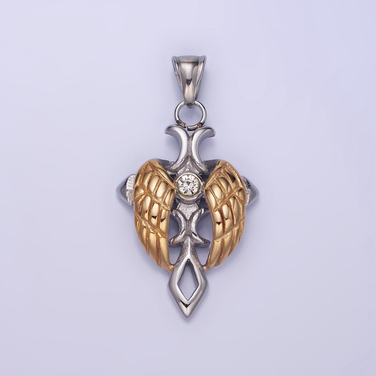 Dainty Mixed Metal Gold Winged Cross Pendant Stainless Steel Angel Wing Charm P1202