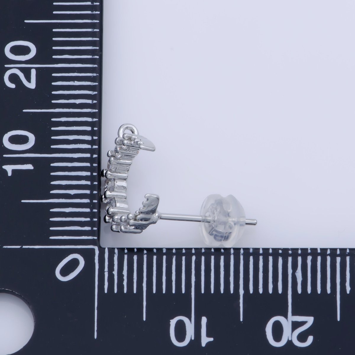 Dainty Moon Post Earring, Micro Pave Moon Stud with Open Link for Earring Jewelry Supplies Component in Silver Filled K-256