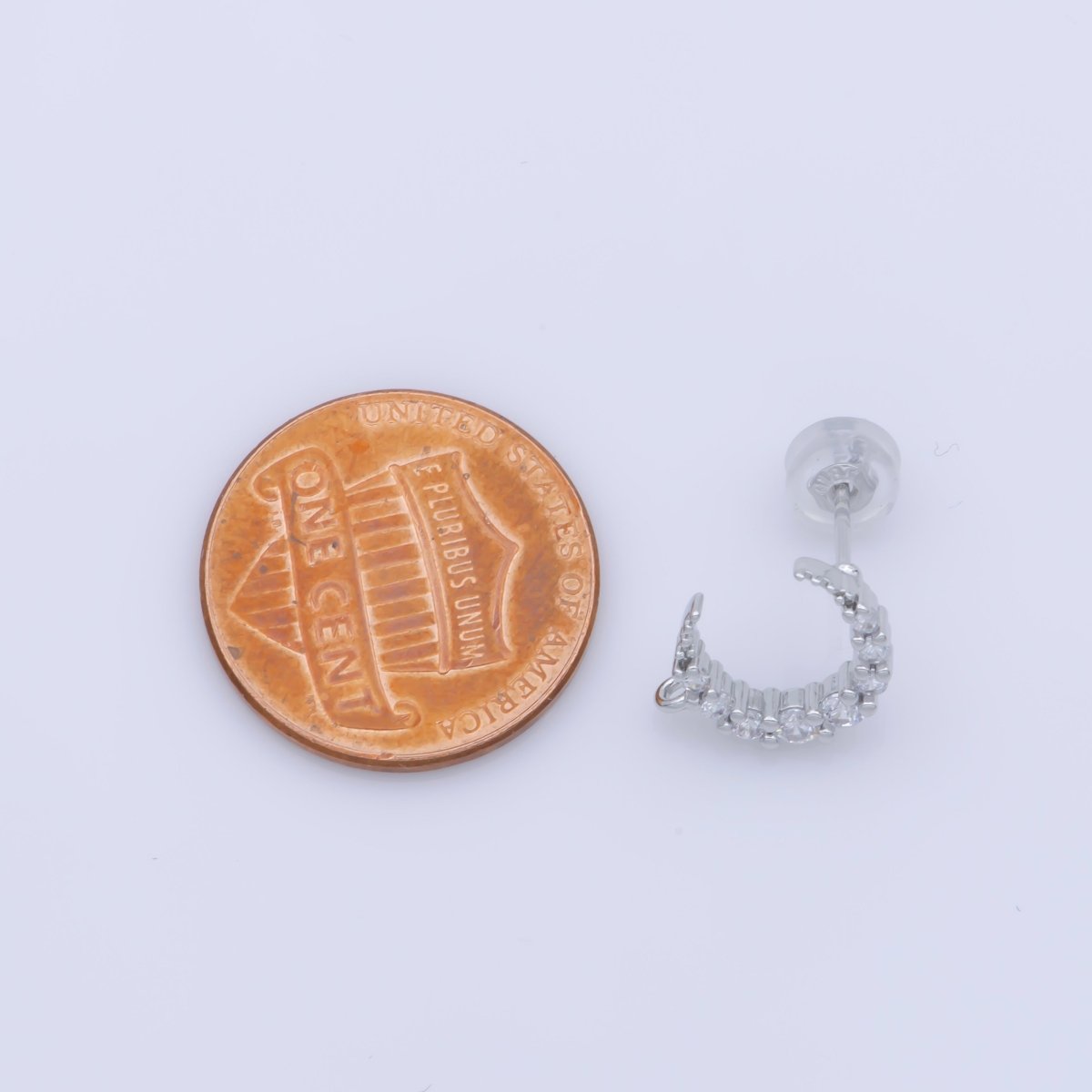 Dainty Moon Post Earring, Micro Pave Moon Stud with Open Link for Earring Jewelry Supplies Component in Silver Filled K-256