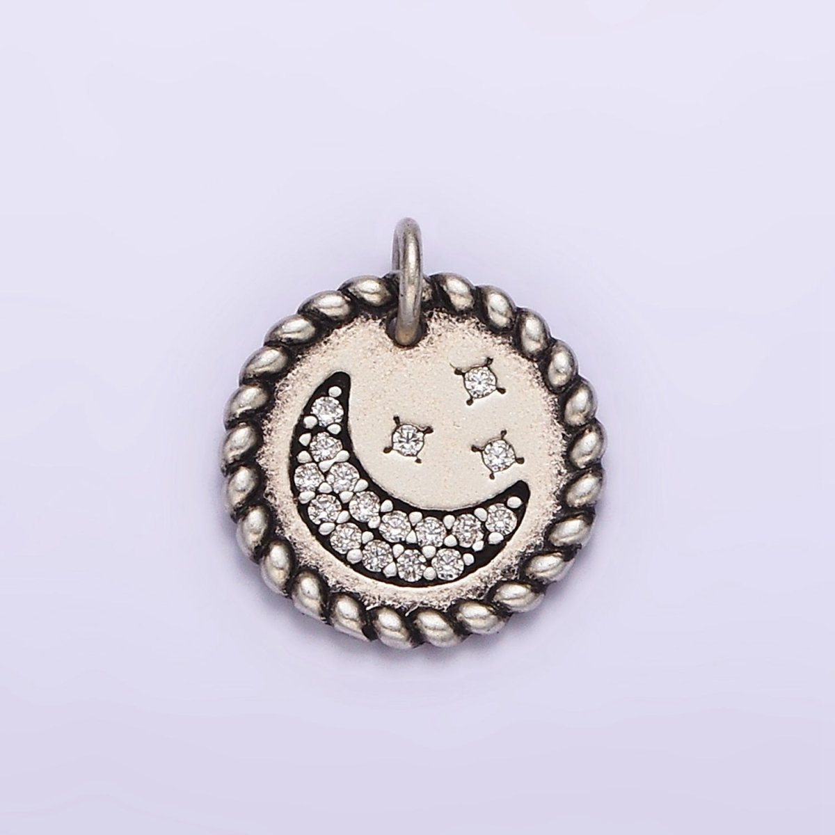 Dainty Moon Star Charm in 925 Sterling Silver Pendant Micro Pave Celestial Jewelry SL-321