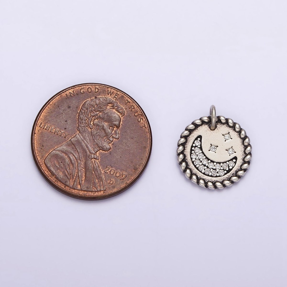 Dainty Moon Star Charm in 925 Sterling Silver Pendant Micro Pave Celestial Jewelry SL-321