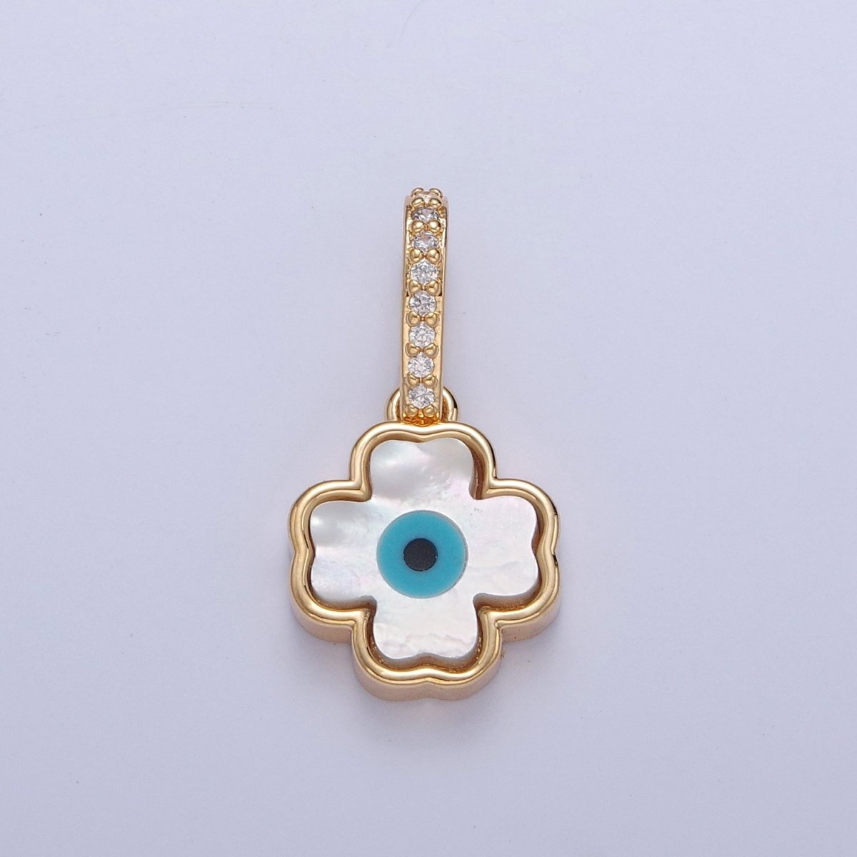 Dainty Mother of Pearl Clover Necklace Pendant Eye Clover Charm Micro Pave Religious Jewelry J-623