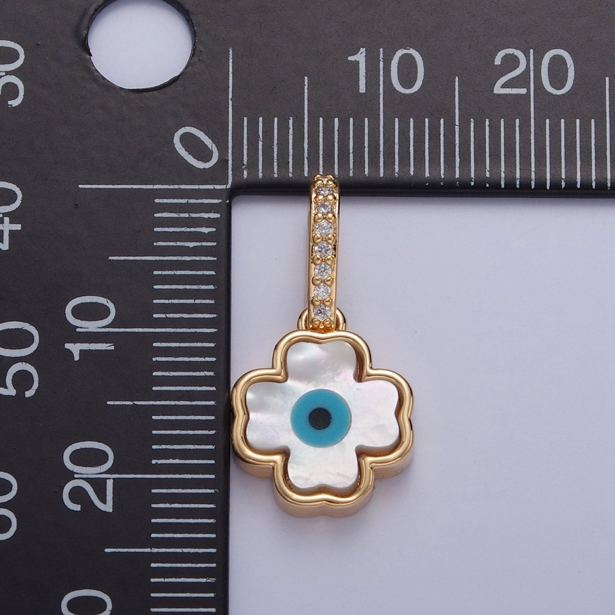 Dainty Mother of Pearl Clover Necklace Pendant Eye Clover Charm Micro Pave Religious Jewelry J-623