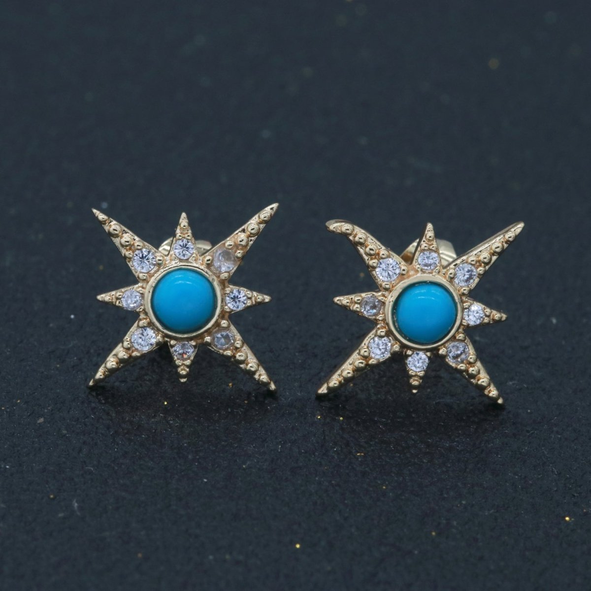 Dainty North Star Stud Cubic Zirconia Turquoise stud earrings  Dainty Gold Stud earring T-128