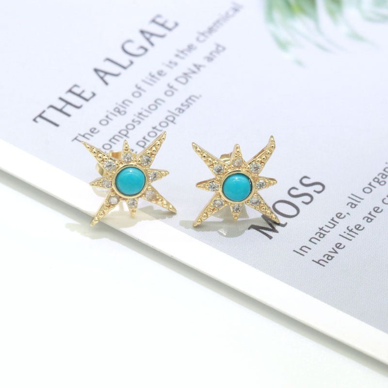 Dainty North Star Stud Cubic Zirconia Turquoise stud earrings  Dainty Gold Stud earring T-128