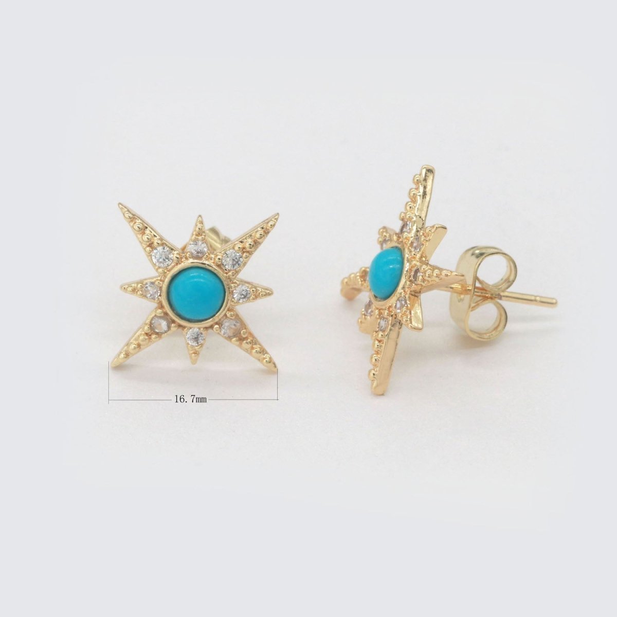 Dainty North Star Stud Cubic Zirconia Turquoise stud earrings  Dainty Gold Stud earring T-128