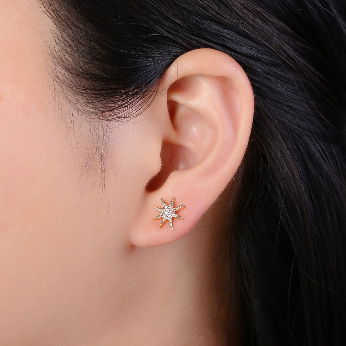 Dainty North Star Stud Earring Cubic Zirconia Celestial Inspired for Minimalist Jewelry P-151