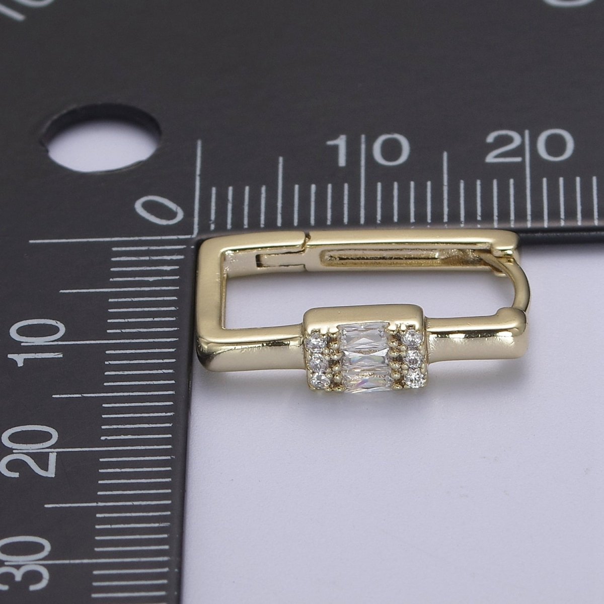 Dainty Oblong Rectangle Diamond cz Hoop Earring, Gold U Shape Hoop Earring V-149