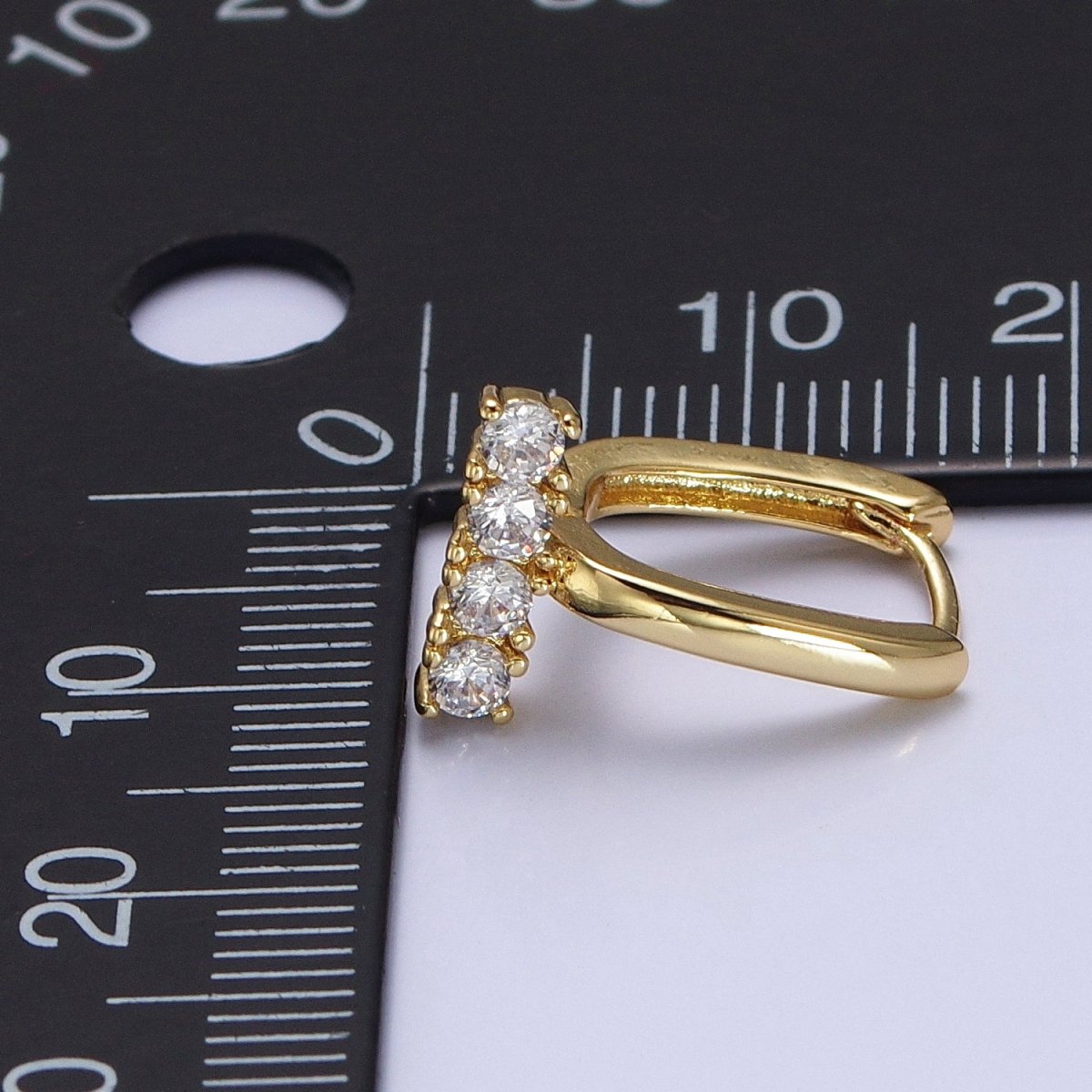 Dainty Oblong Rectangle Hoop Earring, Gold U Shape Huggie Hoop CZ Earrings AB192