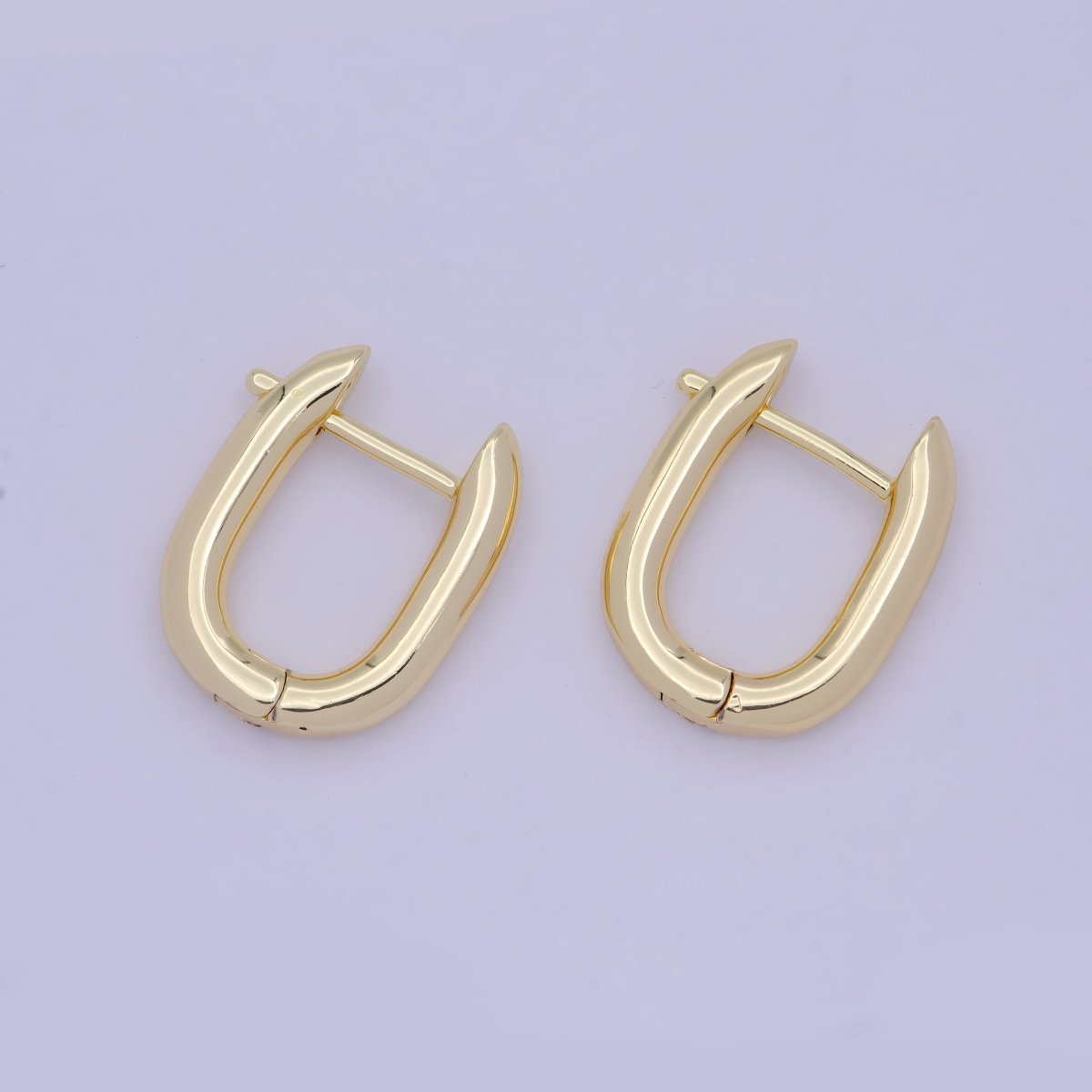 Dainty Oblong Rectangle Hoop Earring, Gold U Shape Huggie Hoop Minimalist Jewelry V-368