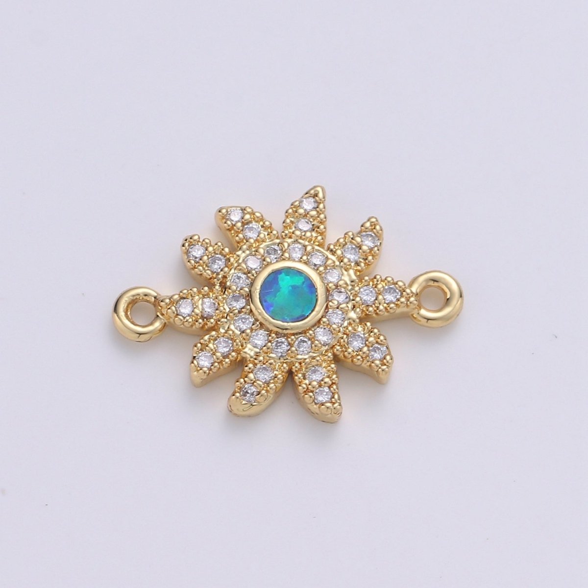 Dainty Opal Bracelet Connector Gold Sun Charm 18k Gold Fill Sunburst Charm Connector for Bracelet Necklace Earring Charm Component F-497