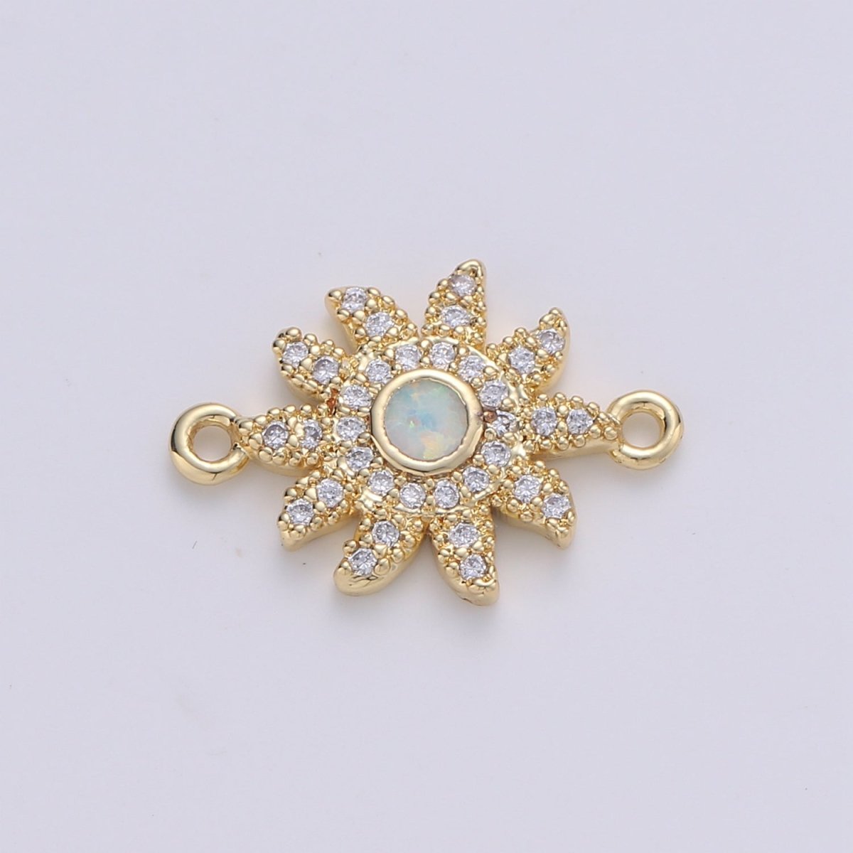 Dainty Opal Bracelet Connector Gold Sun Charm 18k Gold Fill Sunburst Charm Connector for Bracelet Necklace Earring Charm Component F-497