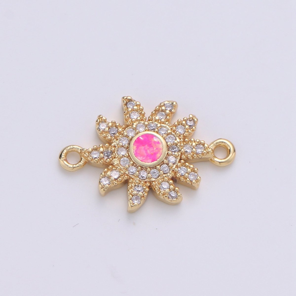 Dainty Opal Bracelet Connector Gold Sun Charm 18k Gold Fill Sunburst Charm Connector for Bracelet Necklace Earring Charm Component F-497