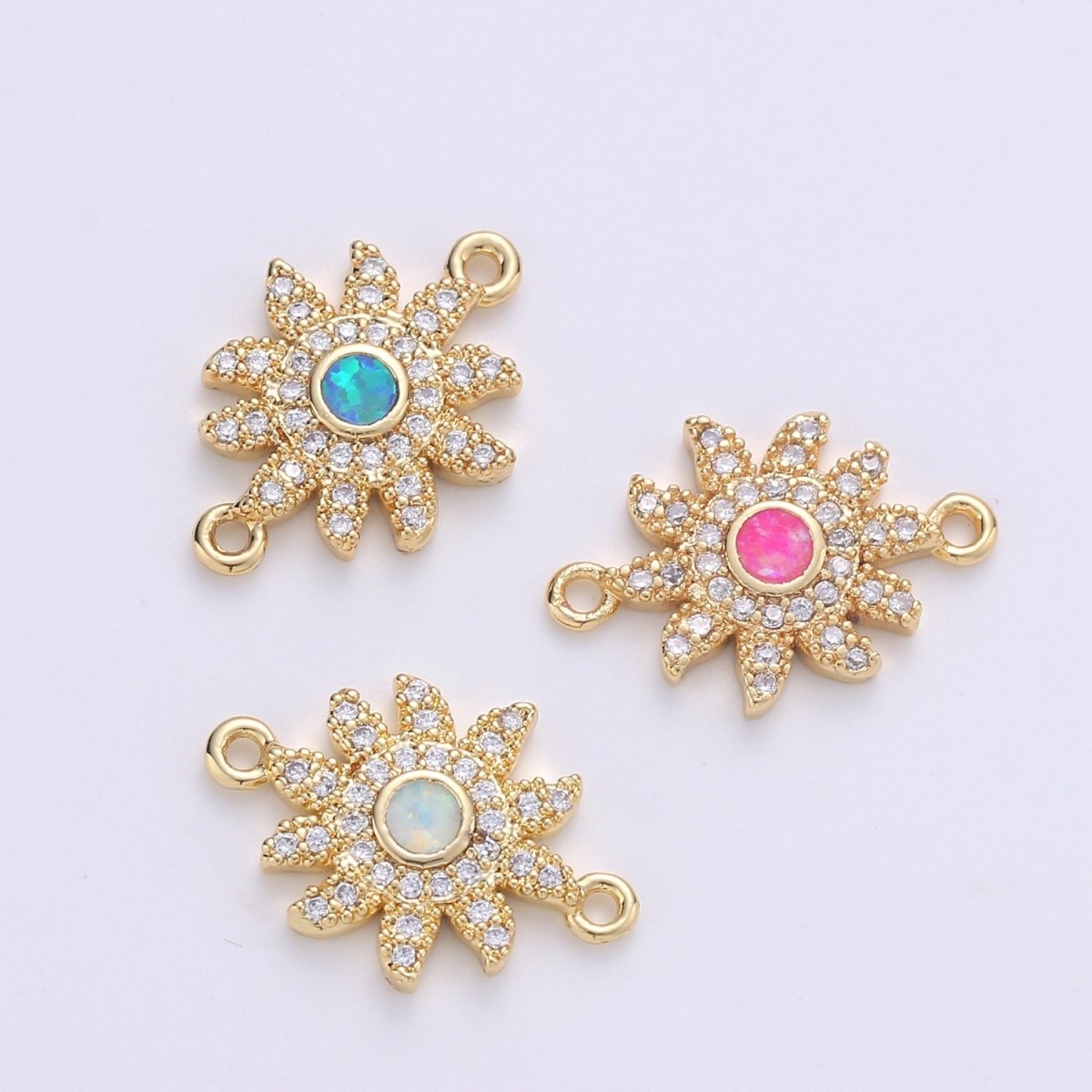 Dainty Opal Bracelet Connector Gold Sun Charm 18k Gold Fill Sunburst Charm Connector for Bracelet Necklace Earring Charm Component F-497