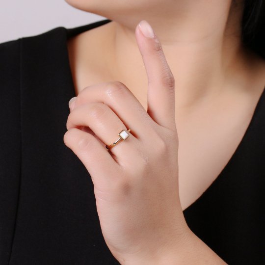 Dainty Opal ring- cocktail gemstone ring - Gold ring - Thin Gold Open ring - Adjustable Gold band ring for Stackable Jewelry R-278