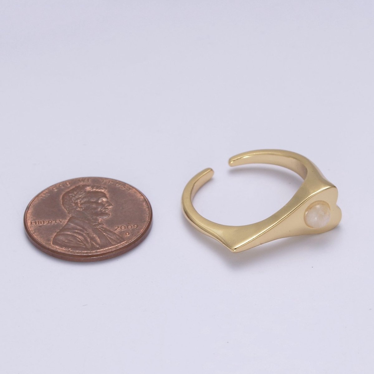 Dainty Opal Signet Long Heart Ring - Adjustable Gold Filled Ring Minimalist Jewelry for Valentine U-226