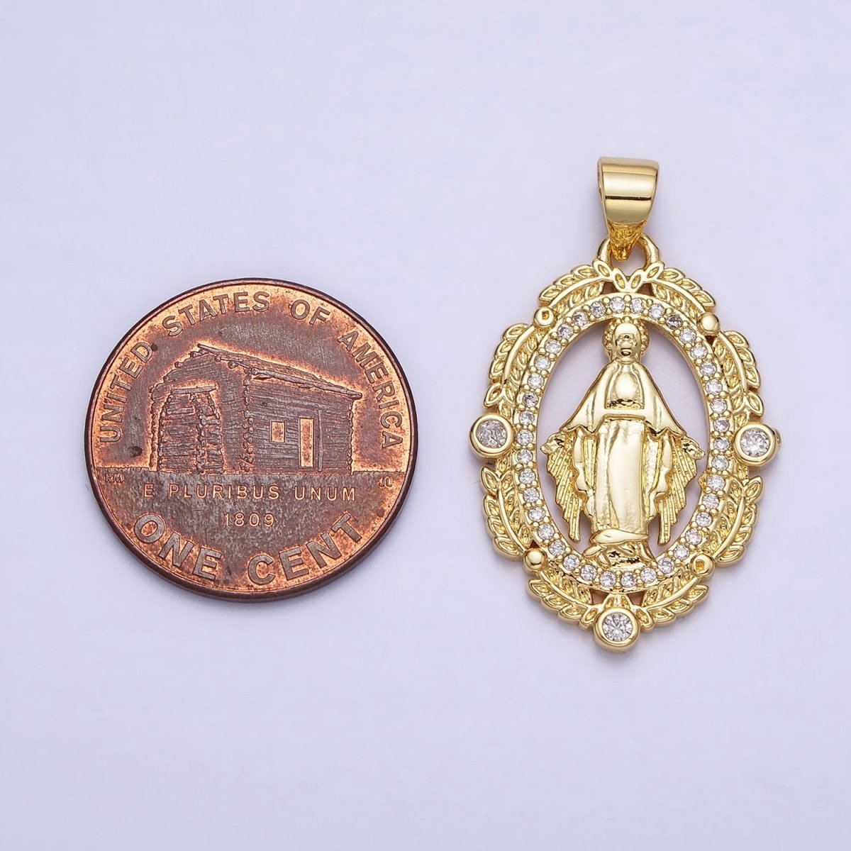 Dainty Oval Miraculous Lady Gold Filled Medallion Pendant for Religious Jewelry AA212