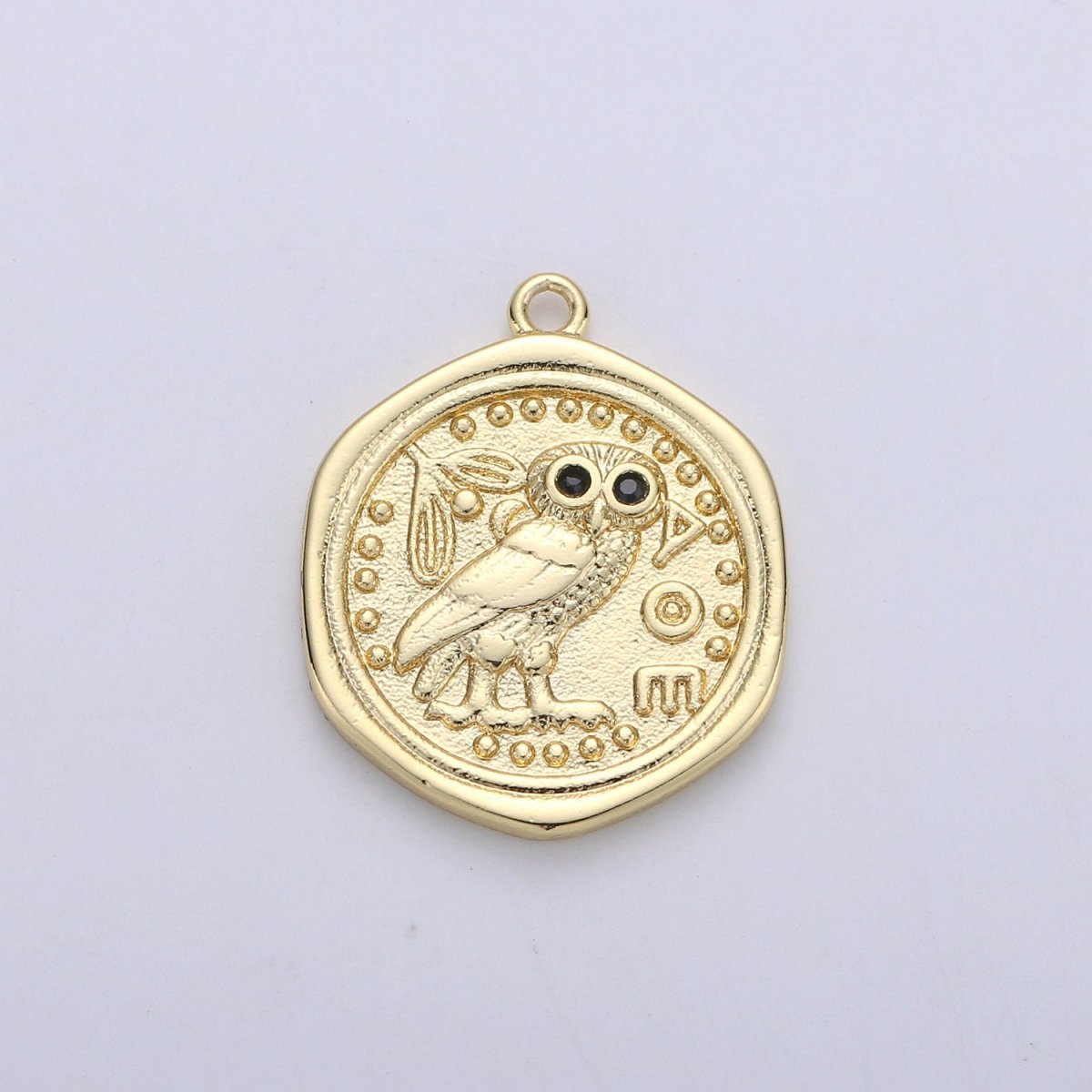 Dainty Owl Medallion Coin Pendant Gold Filled Round Owl Charm Owl Medallion Bird Pendant Charms 22x18mm C-909