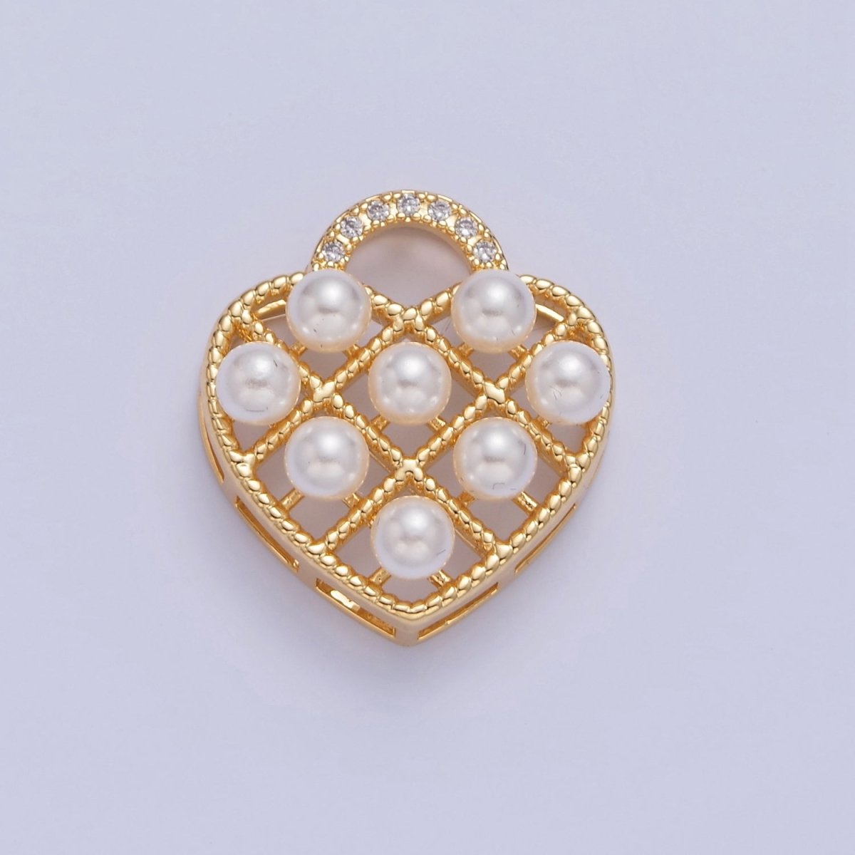 Dainty Padlock Heart Charm with Mini Pearl I-349