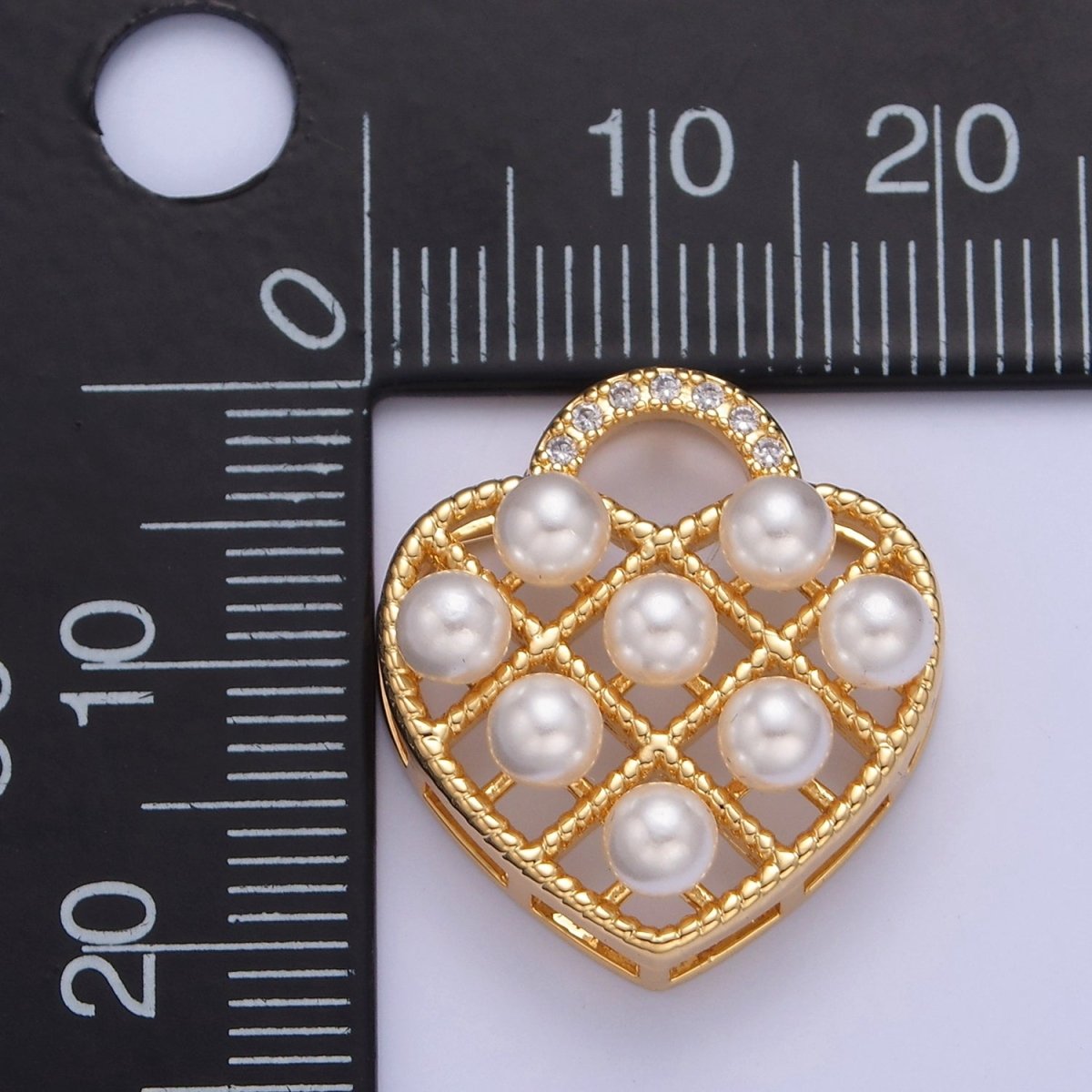 Dainty Padlock Heart Charm with Mini Pearl I-349