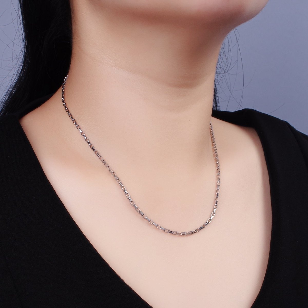 Dainty PaperClip Chain Necklace Stainless Steel 18 inch Necklace in Silver | WA-2410