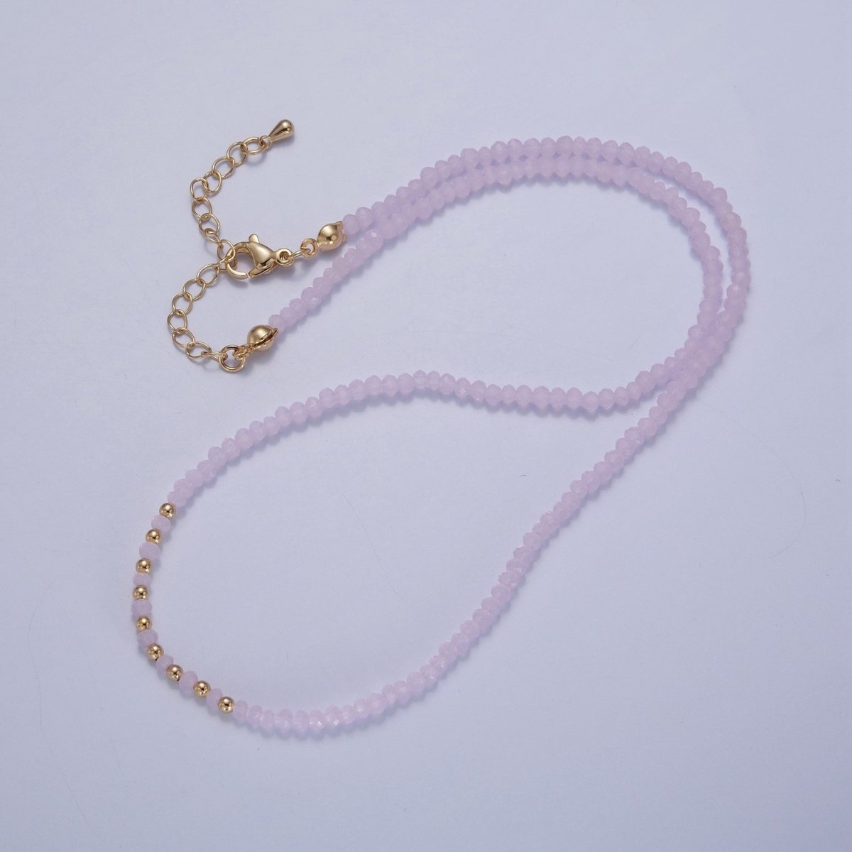 Dainty Pastel Color Glass Beaded Necklace Faceted Rondell Beads Necklace | WA-1034 to WA-1038 Clearance Pricing