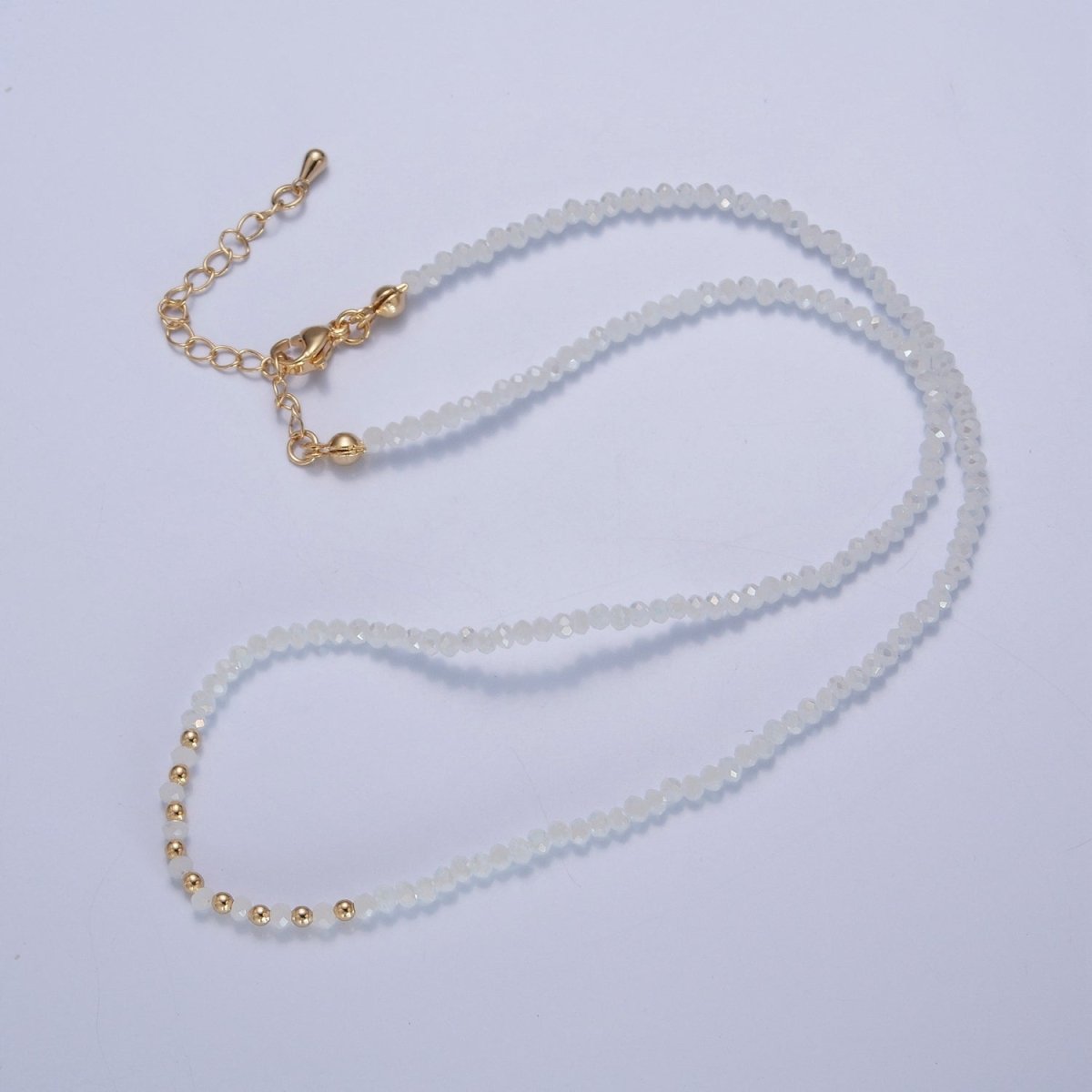 Dainty Pastel Color Glass Beaded Necklace Faceted Rondell Beads Necklace | WA-1034 to WA-1038 Clearance Pricing