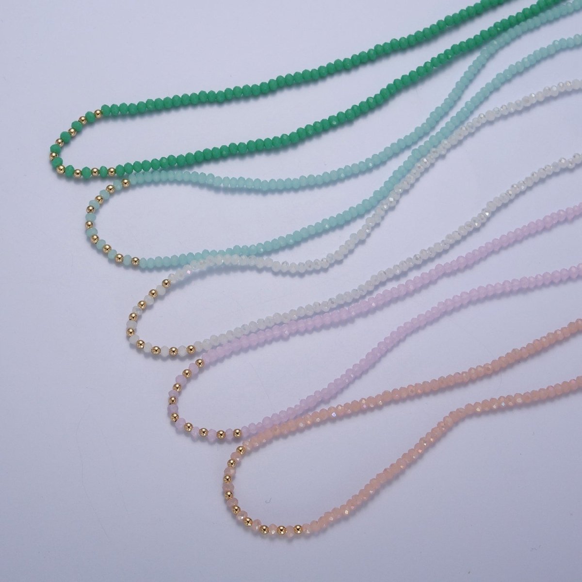 Dainty Pastel Color Glass Beaded Necklace Faceted Rondell Beads Necklace | WA-1034 to WA-1038 Clearance Pricing