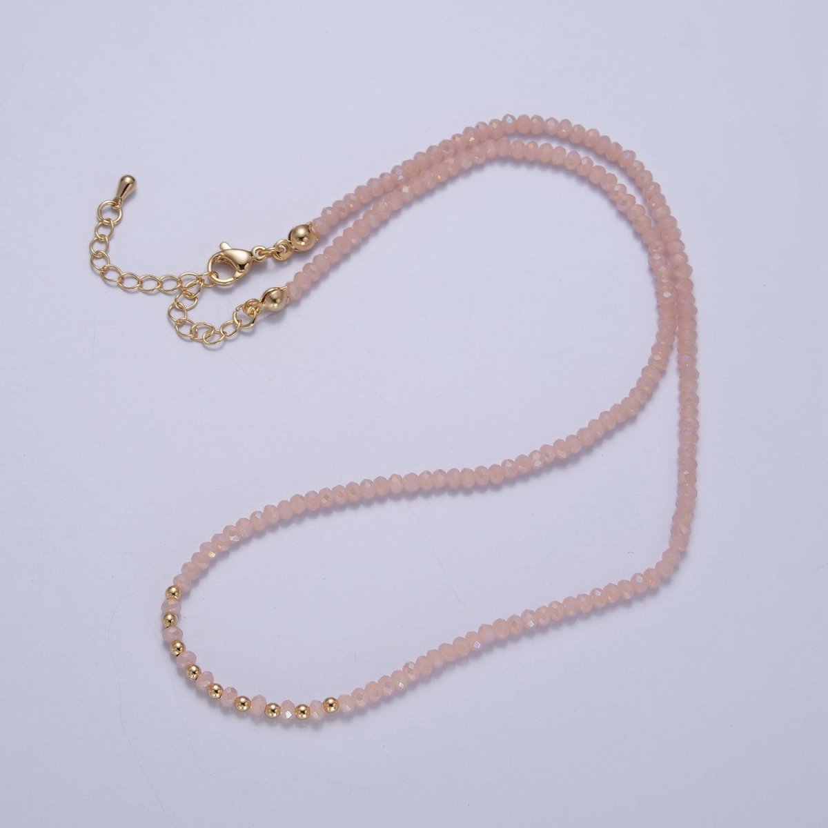 Dainty Pastel Color Glass Beaded Necklace Faceted Rondell Beads Necklace | WA-1034 to WA-1038 Clearance Pricing