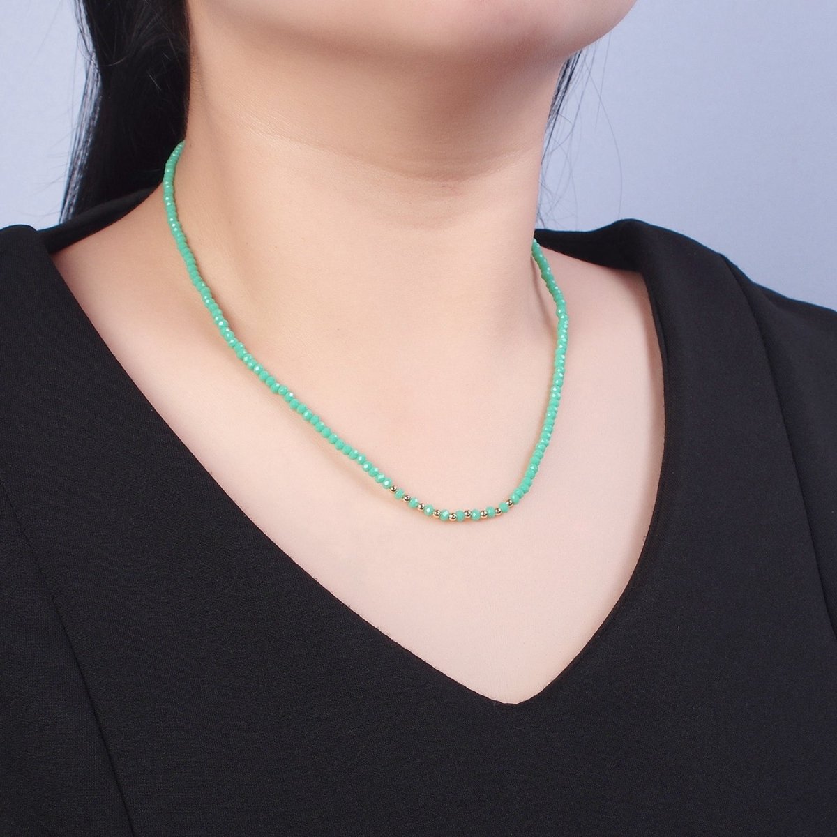 Dainty Pastel Color Glass Beaded Necklace Faceted Rondell Beads Necklace | WA-1034 to WA-1038 Clearance Pricing