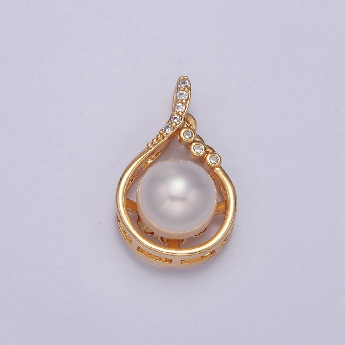Dainty Pave Charm Genuine Shell Pearl Pendant Minimalist Bridal Wedding Jewelry J-692