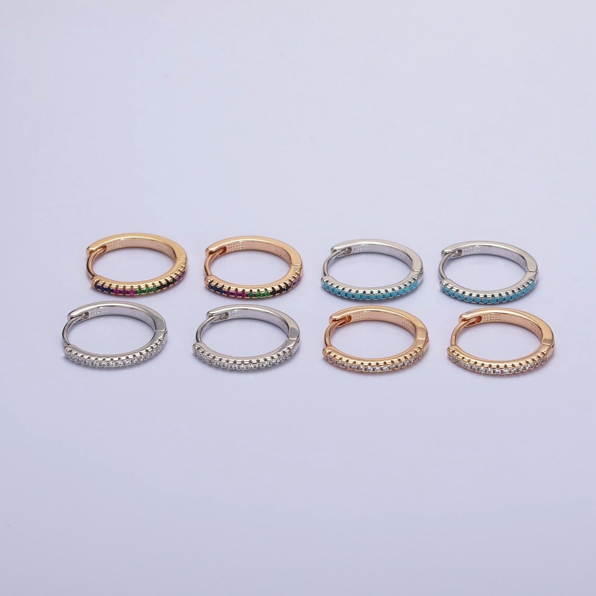 Dainty Pave Cz Hoop Earring with Clear Turquoise Multi Color Rainbow Cz Stone 17mm AD1349 AD1350 AD1352 AD1353