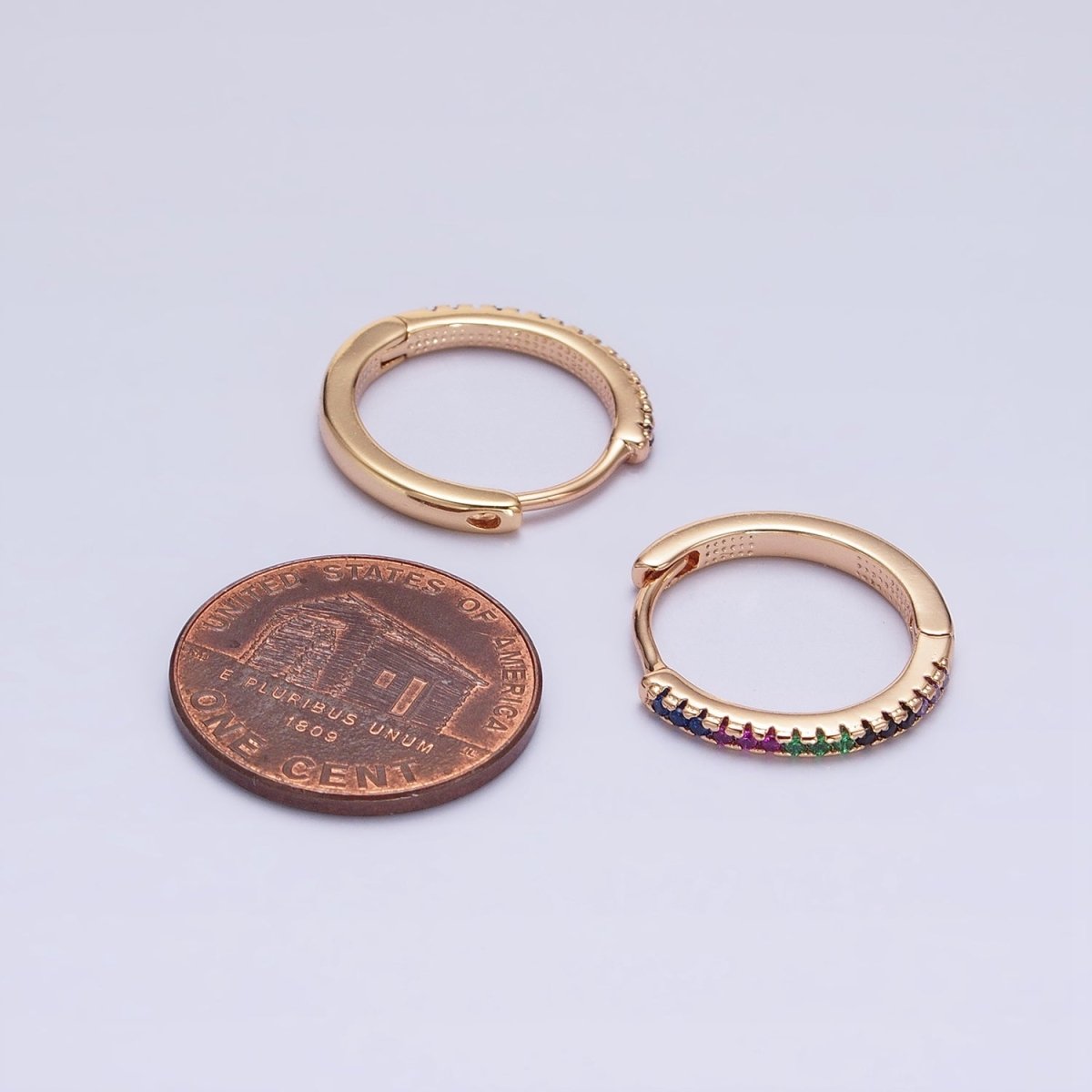Dainty Pave Cz Hoop Earring with Clear Turquoise Multi Color Rainbow Cz Stone 17mm AD1349 AD1350 AD1352 AD1353