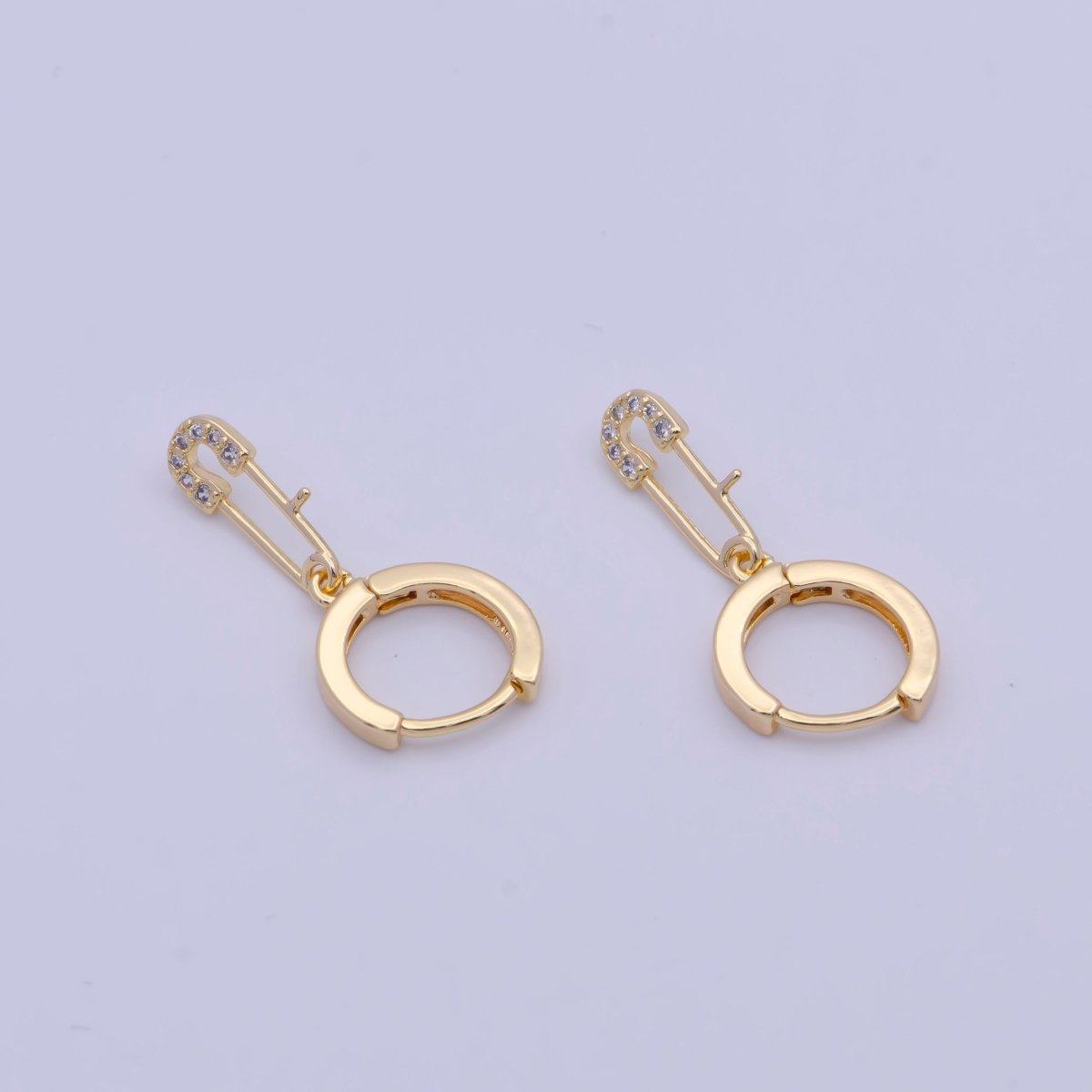 Dainty Pave Safety Pin Earrings • Gold Huggie Earrings • Minimalist Jewelry AD-572