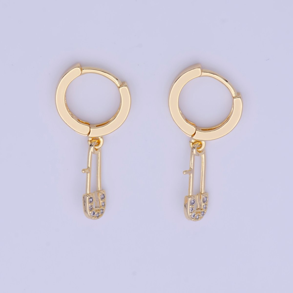 Dainty Pave Safety Pin Earrings • Gold Huggie Earrings • Minimalist Jewelry AD-572