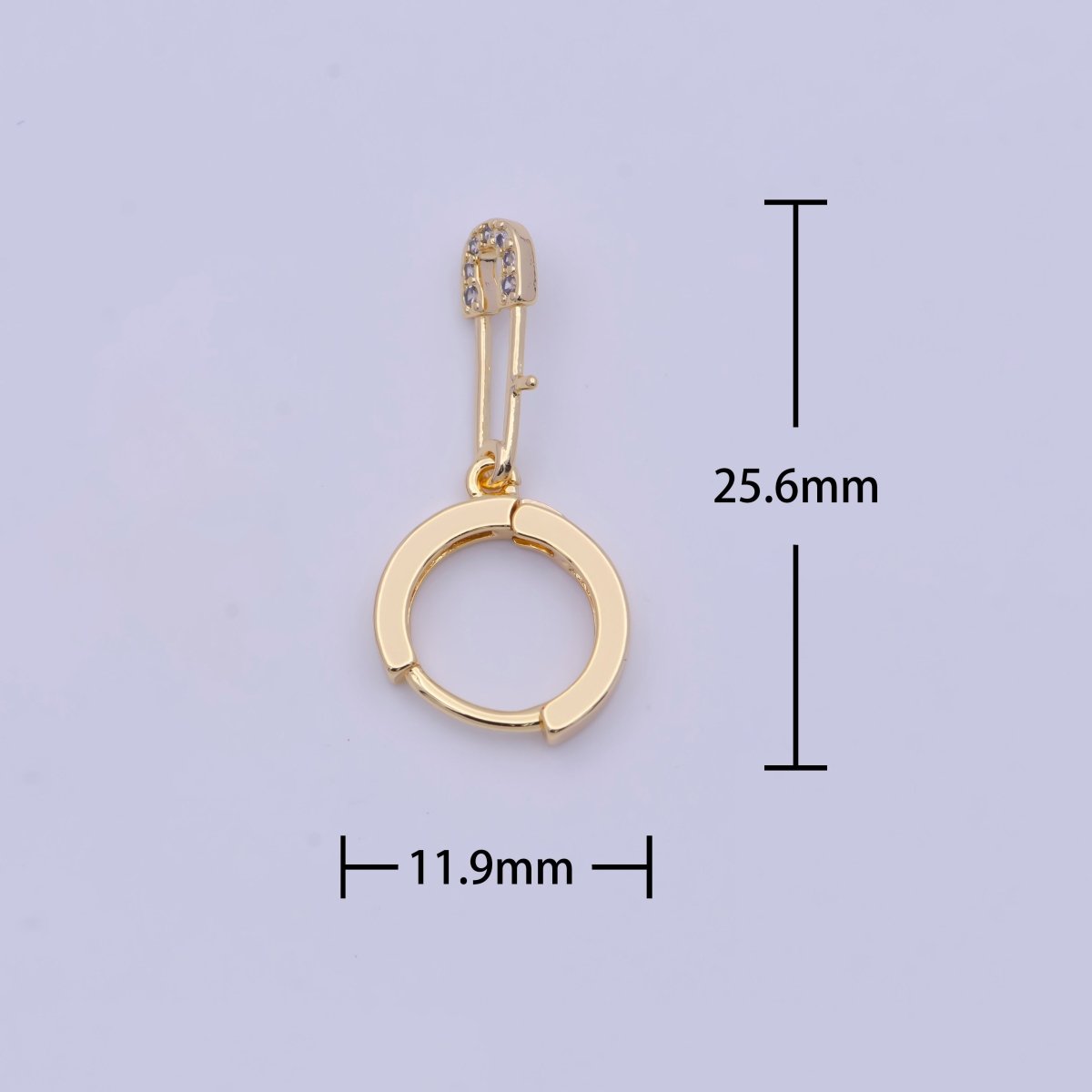 Dainty Pave Safety Pin Earrings • Gold Huggie Earrings • Minimalist Jewelry AD-572