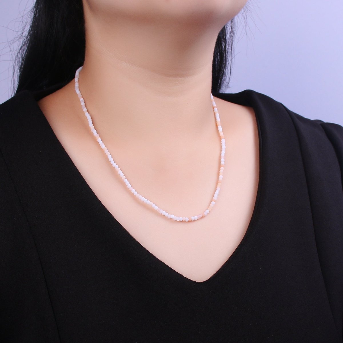 Dainty Peach Beads Necklace 3mm Micro Faceted Round Beads Necklace, Tiny Bead Necklace, Women's Necklace | WA-453 Clearance Pricing
