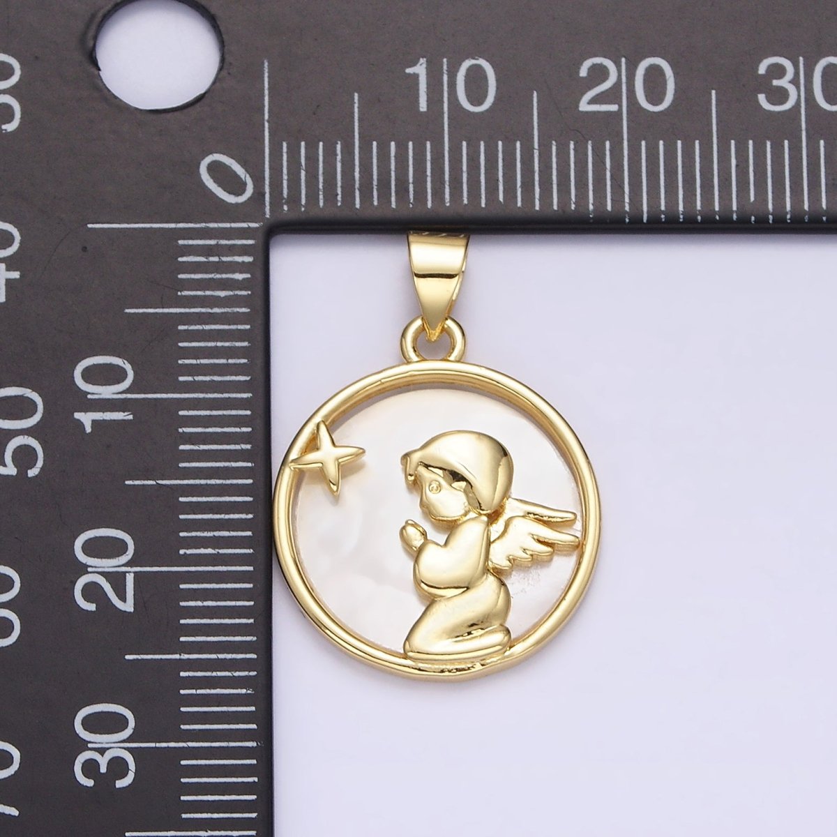 Dainty Pearl Cute Praying Angel Pendant Guardian Angel Medallion Charm AA-664