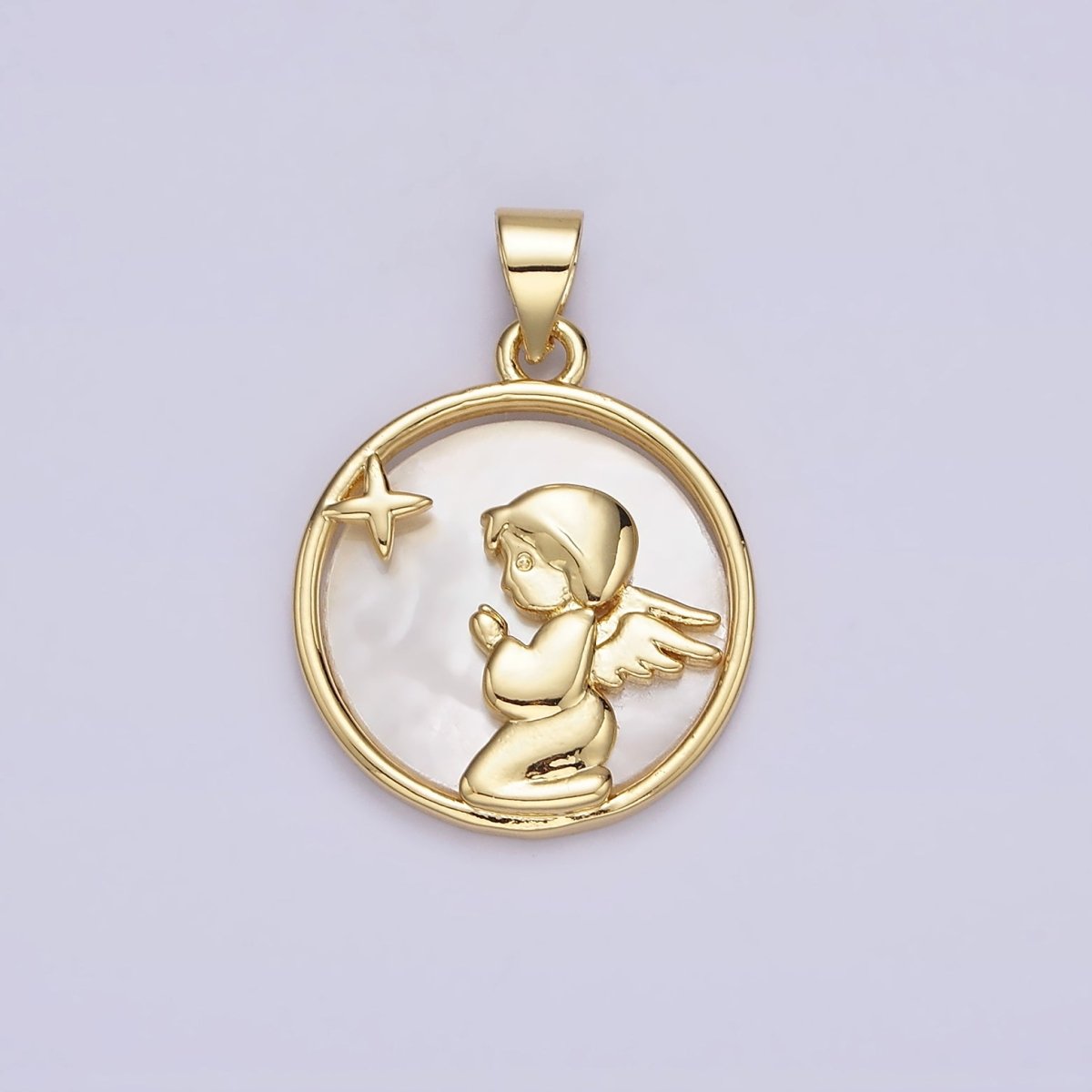 Dainty Pearl Cute Praying Angel Pendant Guardian Angel Medallion Charm AA-664