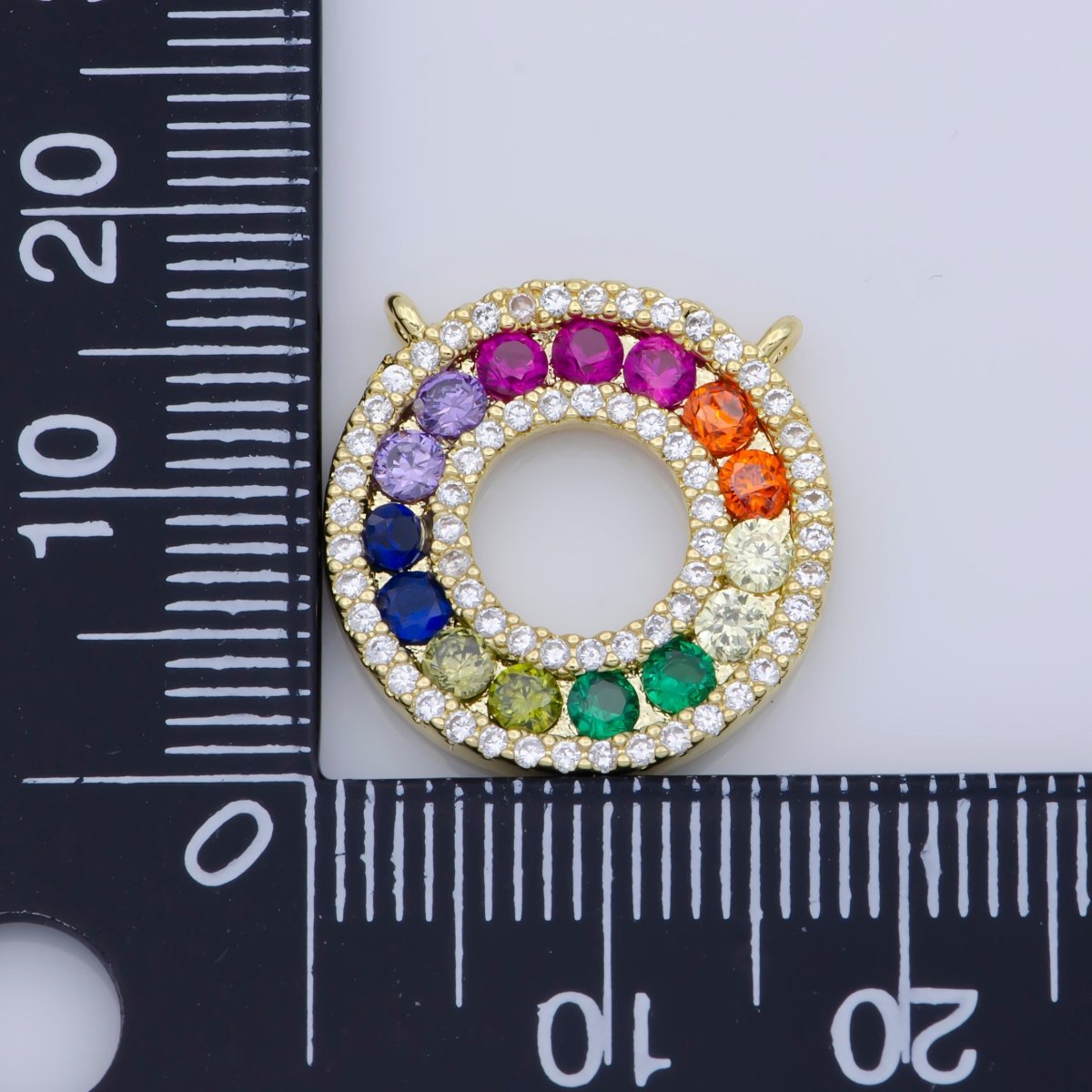 Dainty Pendant Rainbow Pink Fuschia Hot Pink Green White Diamond Blue Cubic Zirconia Gold Coin Disc Round Charm Necklace w/ double bail F-343