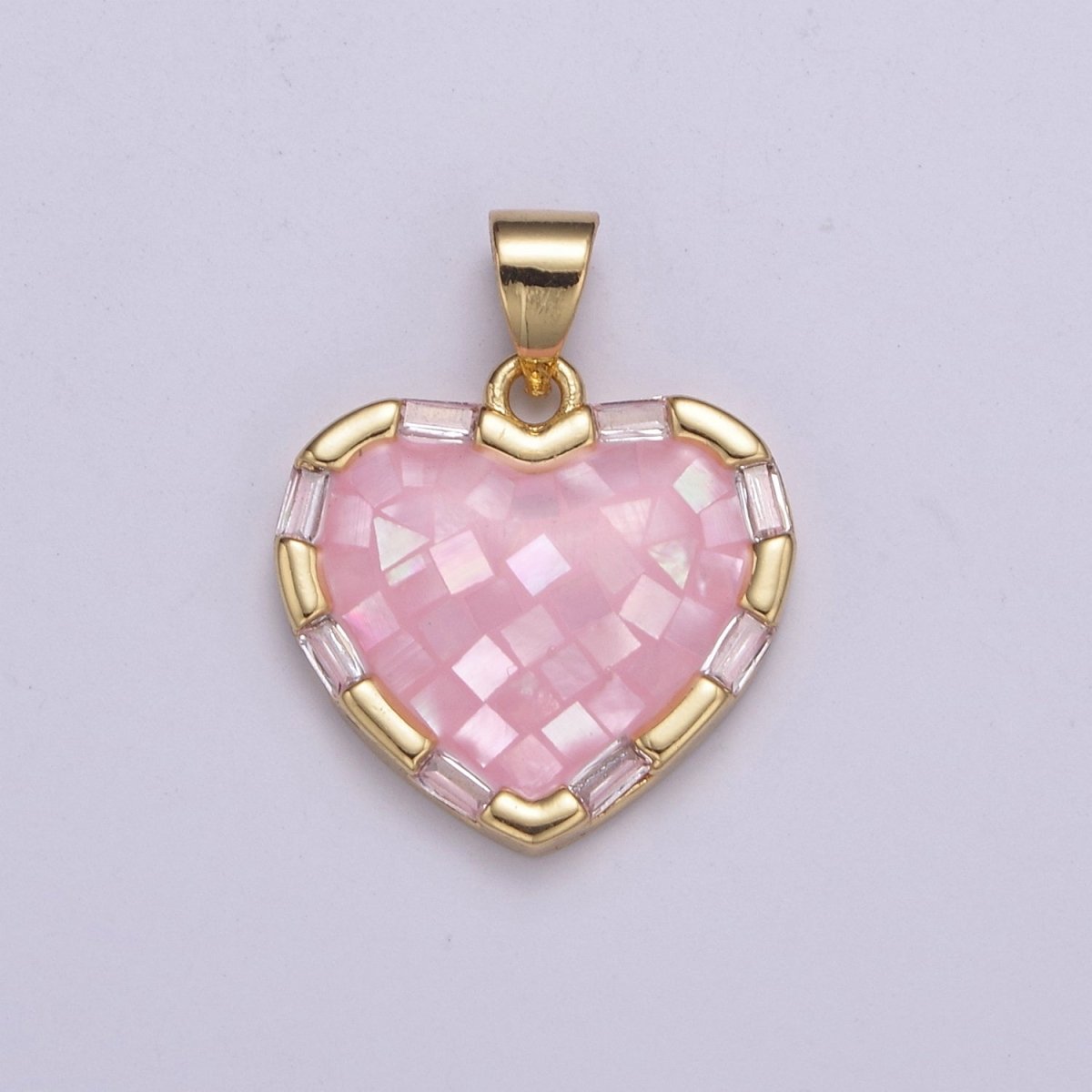 Dainty Pink Charm Pendant - Gold Filled Pendant - Heart Geometric Pendant H-055